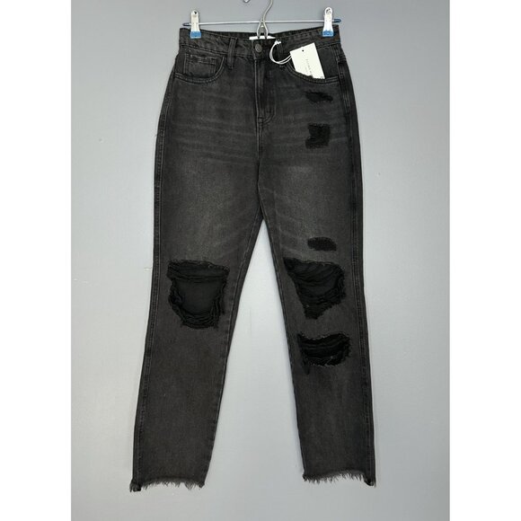 Flying Monkey Black Label Jeans Womens 25 Black Distressed Super High Rise Crop - Picture 16 of 16